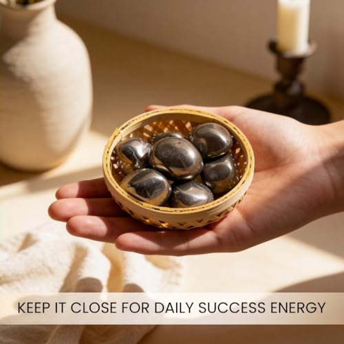 Image of Plus Value Premium Pyrite Tumbled Pebbles Stone for Wealth & Money Attraction Reiki Healing Crystal Chakra Aura (200gm, Basket)