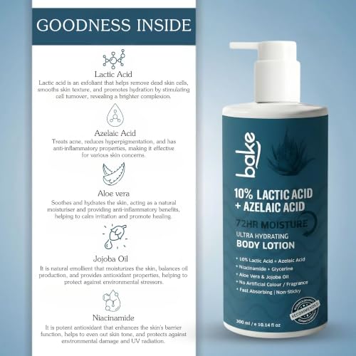 Image of BAKE 10% Lactic Acid Body Lotion with Azelaic Acid | Smooths Rough & Bumpy Skin, Exfoliates Skin & Reduces Body Acne | Ultra Hydrating Body Lotion | 300ml