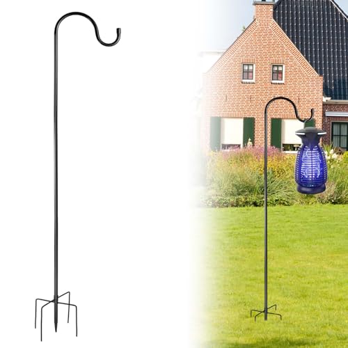 Wenfan 46 Inch Shepherds Hooks for Bug Zapper Outdoor Mosquito Lamp Hanging Stands with 5 Prongs Base Bird Feeder Pole Garden Plant Hanging Pole Ground Stake for Flower Wedding Decor Lantern Light