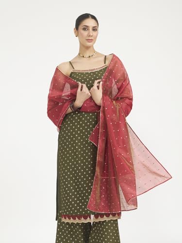 Image of FIORRA Women's Silk Blend Straight Kurta with Palazzo and Dupatta