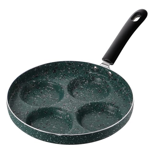 HOMSFOU Sartén Antiadherente de 24 Cm de Diámetro, Sartén Multiusos de Aleación de Aluminio Recubrimiento de Piedra, Color Verde, 4 Compartimentos para Huevos y Gofres, Adecuado