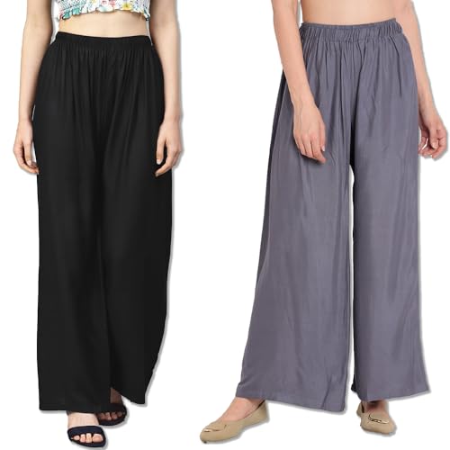 Image of Go Gazab - Stylish Combo Women's Palazzo Pants: Trendy Rayon Casual Wear for Fashion-Forward Ladies