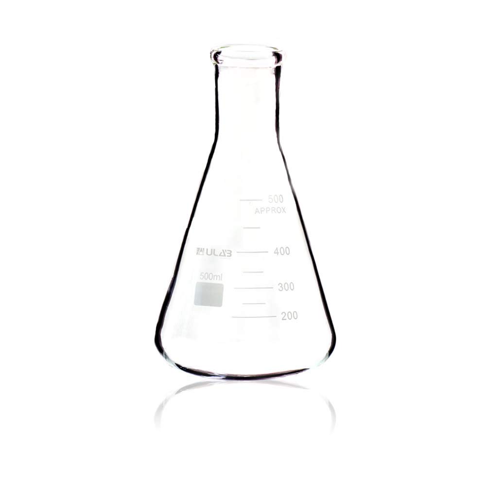 ULAB Scientific - Set di bottiglie in vetro Erlenmeyer, 3 misure, 250 ml, 500 ml, 1000 ml, 3.3 borosilicato con graduazione stampata, UEF1022