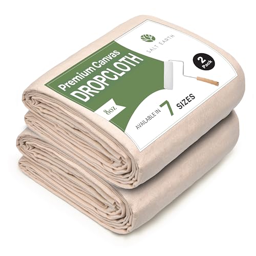 Salt Earth Canvas Drop Cloth 2Pcs Reusable Paint Drop Cloth 100% Recycled Cotton Canvas Tarp Cover for Painter Furniture Floor Protection All Purpose Painters Dropcloth for Christmas DIY (4x5FT)