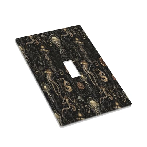 Decorative Switch Plate Covers Black Gold Jellyfish Squid Deep Sea Creatures 1 Gang Light Switch Cover Plate Single Toggle Wall Plate Outlet Covers Wall Plate Faceplate for Home Decor
