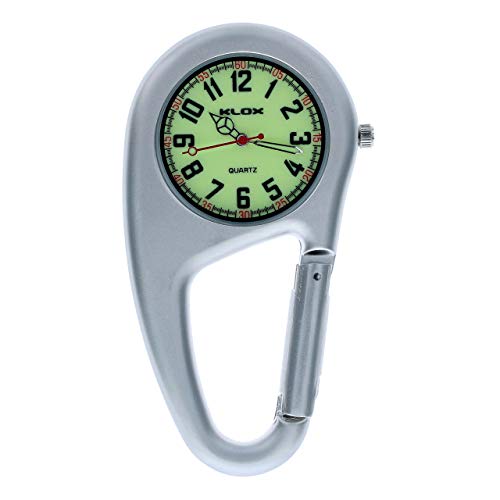 Silver Clip on Carabiner FOB Watch Green Luminous Dial Ideal for Doctors Nurses