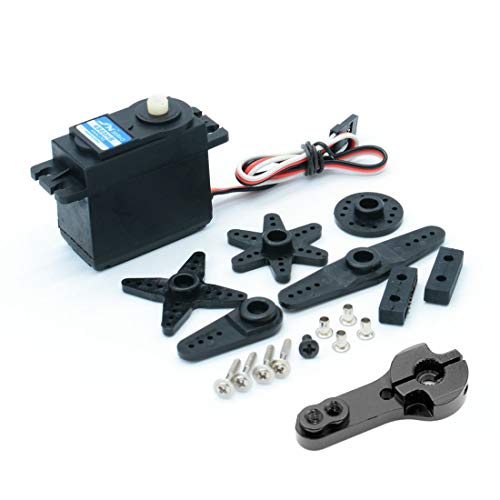 JX Servo PS-4503HB Engranaje de plástico 45g / 3kg 120 ° 50Hz Servo estándar con servo Brazo de Metal 25T para Modelos de Robot de avión RC DIY (Black)