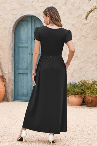 Image of AUSELILY Women's Summer Maxi Dresses Petal Sleeves Casual Empire Waist Long Dress with Pockets 2025 New