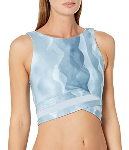 Sweaty Betty Women's All Day Wrap Waist Yoga Tank Top Shirt, Blue Vintage Wave Print, Small