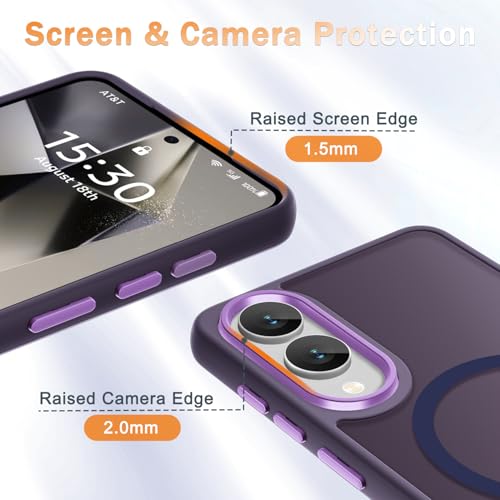 Image of YENAPOON for Samsung Galaxy S25 Edge Case, Matte Magnetic Phone Case with 1 Screen Protector, Support for Magsafe, Translucent Frosted Shockproof Protective Cover for Samsung Galaxy S25 Edge, Purple