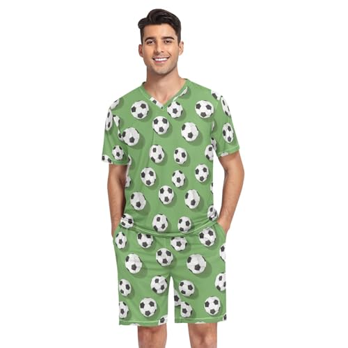 Soccer Football Men’s Pajama Sets 2 Piece Short Sleeve Sleepwear with Printed Design