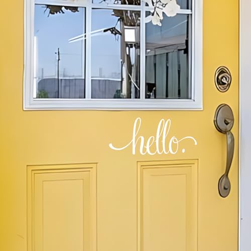 Image of BATTOO Hello Front Door Decal Handwriting Script Vinyl Decal Sticker Elegant Wall Art Door D?cor Hello Sign(White, 9.5 inch wx4 h)