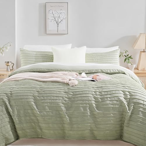NEXHOME PRO Duvet Cover Full,3 Pieces Boho Tufted Duvet Cover Set, Soft and Lightweight 100% Washed Microfiber Comforter Cover Set for All Season(Sage Green,80 x 90)-No Comforter by NEXHOME PRO - Used condition - Image 8