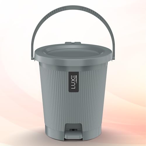 Image of KOLORR Luxe Premium Plastic Pedal Dustbin | Modern Plastic Waste Bin, Trash can with Sleek Design for Home, Kitchen, Office, Bathroom & Washroom - Medium, Grey