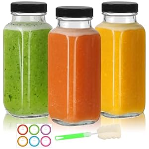 8 oz Glass Juice Bottles with Lids 3 Pack,Reusable Glass Drink Bottles,250ml Water Drinking Jars for Milk,Juicing,Kombucha,Ginger,Beverage Glassware,Juice Drinking Jars