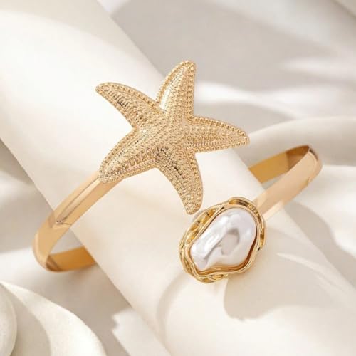 Vivian&CD 14K Gold Plated Starfish Arm Cuff for Women, Adjustable Upper Arm Bracelet Boho Beachy Statement Jewelry Summer Ocean-Themed Armband for Parties & Vacations4