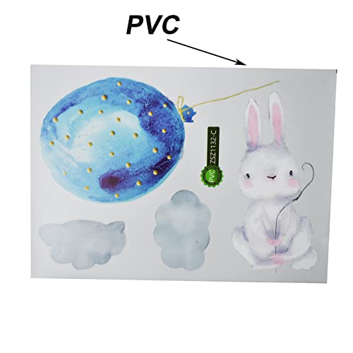 Maydahui Flying Bunny Wall Stickers Removable Peel And Stick Watercolor Cartoon Animal Wall Decal (36 X 28 Inch) Balloon Cloud Cute Rabbit Sticker Decor For Kids Bedroom Nursery Living Room Birthday Gift #TOP3