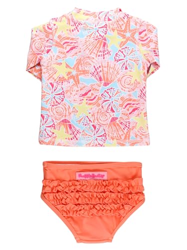 Image of RuffleButts Baby /Toddler Girls Rash Guard 2-Piece Swimsuit Set - Long Sleeve Bikini with UPF 50+ Sun Protection