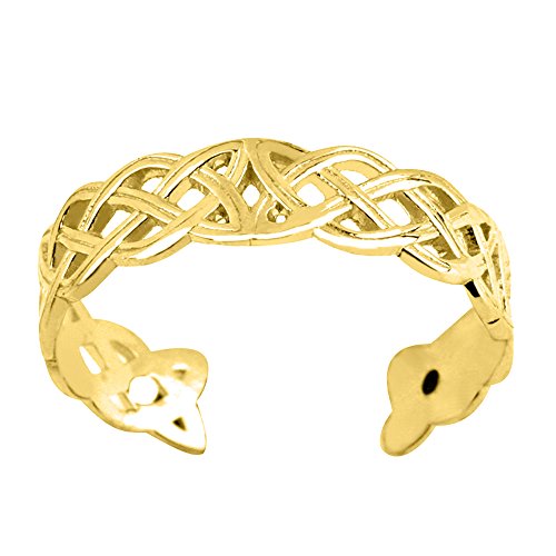 14K Yellow Gold Celtic Knot Weave Design Cuff Style Adjustable Toe Ring 4Mm #TOP4
