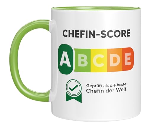 Lustige Tasse mit Spruch | Chefin-Score | Geprüft als beste Chefin der Welt | Geschenkidee | Kaffeebecher 330 ml