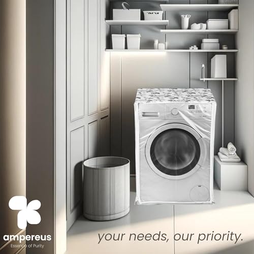 AMPEREUS® Washing Machine Cover 8kg to 10kg Front Load | Front Load Washing Machine Cover LG & Universal Fit | Durable Waterproof Dustproof Fabric Protection | 64Cm x64Cm x84Cm (White)