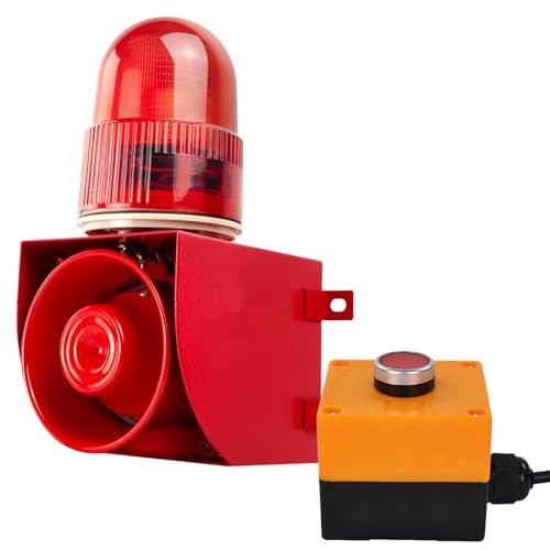 Y DIANS S Alarm Siren with Button Control Box 25W 120dB Loud Horn One Button Linkage Outdoor Security Siren with LED Strobe Light SLA-01Z DC24V