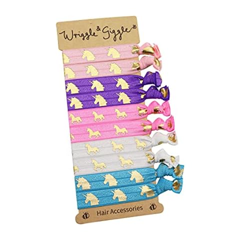 Wriggle & Giggle Hair Ties | Unicorn Designs | 10 Pack Hair Bands for Girls | Soft Hair Bobbles for Toddlers | Hair Ponies for Kids | Pink, Purple, Gold, Blue and White (Unicorn) Cover