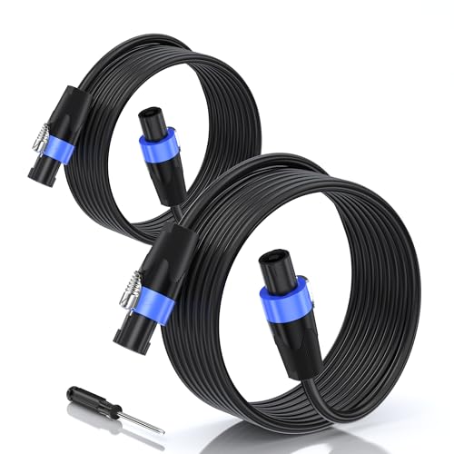 Jumwa 2Pack 20M 2-Adriges OFC Speakon Kabel 15 Gauge Professionelle Male Lautsprecherkabel mit Twist Lock für Pro- und Heim-Audio
