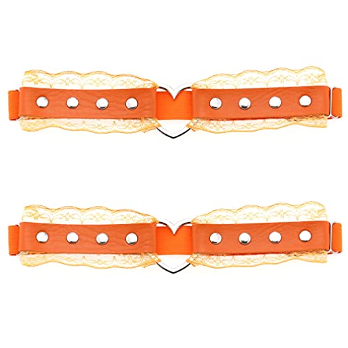 Women Girl Leather Heart Garters Leg Ring Belt Punk Studded Lace Elastic Thigh Ring Garters Adjustable Orange