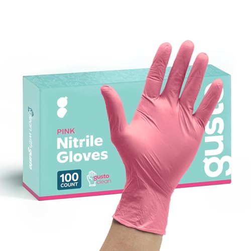 GUSTO Pink Nitrile Disposable Gloves [100 Count] Latex & Rubber Free, Powder-Free, Non-Sterile, Food-Safe Gloves for Cleaning, Beauty & Everyday Use (Formerly Comfy Package)