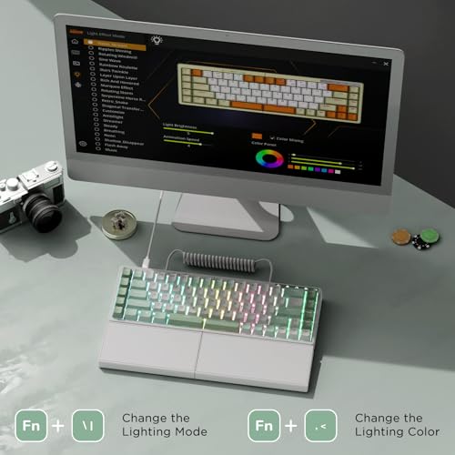 Image of RK ROYAL KLUDGE S70 Ergonomic Split Keyboard, Linear Switch White | Wireless RGB Mechanical Keyboard with Bluetooth /2.4G /USB, 75% Hot Swappable Gaming Keyboards w /Fixed Wrist Rest, PBT Keycaps