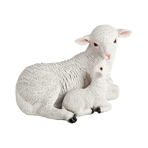 VERDOBA - Mouton en Résine avec Agneau, Sculpture Extérieur, Objet Déco Jardin, Animaux Extérieur, Décoration Animaux, Statue