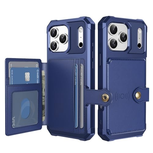 Étui silicone iPhone 14 bleu rigide avec son portefeuille intégré en cuir