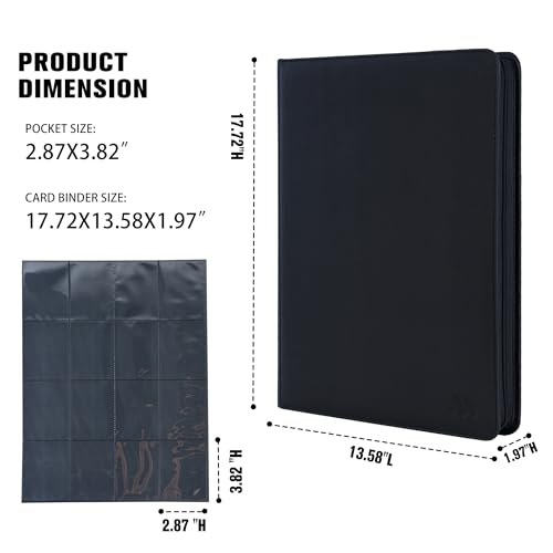Image of Card Binder 16 Pocket,Trading Card Binder Holds up to 1408 Cards with 44 Sleeves,Zipper Card Holder Album Compatible with TCG /Sports Cards-Black