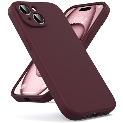 Oududianzi - Coque pour iPhone 15 Silicone Liquide, Bordeaux