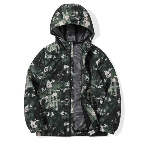 Image of SUNDAY ROSE Boys Windbreaker Jacket Hooded Lightweight Windroof Water-resistant Outdoor Coats for Kids