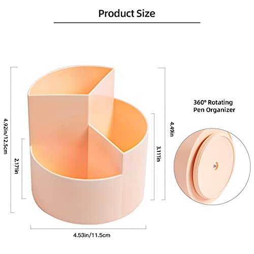 Image of Desk Pencil Pen Holder, 3 Slots 360-Degree Spinning Organizers, Desktop Storage Stationery Supplies, Cute Cup Pot for Office, School, Art Supply, Kids - Pink