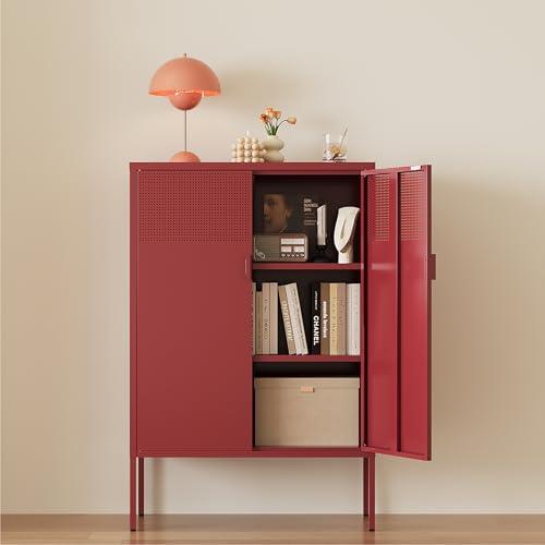 Image of Metal Storage Cabinet,2 Door TV Stand, Metal Mesh Accent Cabinet