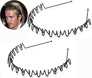 2 Pcs Hair Bands for Men, Metal Hair Band Unisex Black Metal Headband Wavy Spring Hair Band Non Slip Fashion Hairband Spring Sports Outdoor Hair Hoop Hair Accessories for Mens Women's