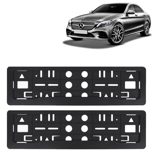 Image of KINGSWAY C Class Car Number Plate Frames for All 2018 Onwards Models of Mercedes Benz Car Registration Plate Holders, Black Licence Plate Covers (Front and Rear), Universal Size 51.5 x 14.5 cm