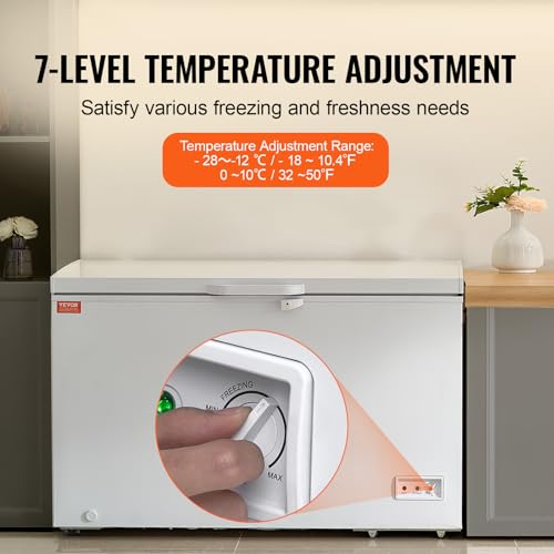 VEVOR Chest Freezer, 12.8 Cu.ft / 345 L Large Deep Freezer & 4 Removable Baskets, Freestanding Top Open Door Commercial Chest Freezers with Locking Lid, 7-Level Adjustable Temp, LED Lighting, 6 Wheels on Fridge.com