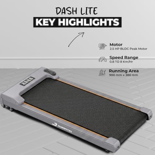Image of Durafit91 Dash Lite 2.5HP Peak BLDC Motor Walkpad Treadmill with Remote Control | 100 kg User Capacity Walking Pad| 8km /h Max Speed | LED Display with Under-Desk Design | Home Use |Grey
