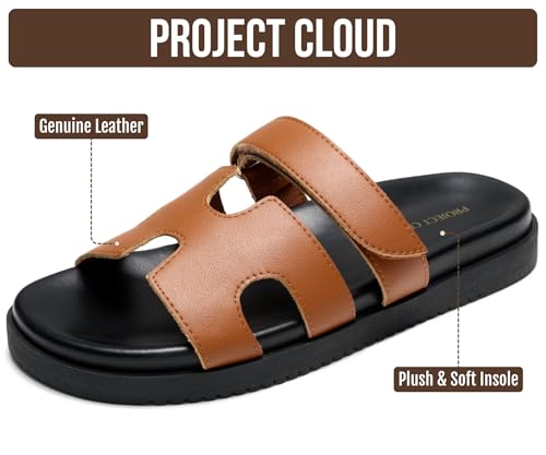 Image of Project Cloud 100% Genuine Leather Sandals for Women Footwear - Stylish Womens Sandals with Plush & Soft Insole - Non-Slip and Water-Resistant Beach Sandals Slides for Women (Mayvy)