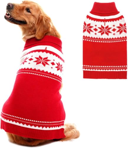 Image of Mihachi Dog Sweater - Winter Coat Apparel Clothes with Colorful Stripes for Cold Weather, Red SM