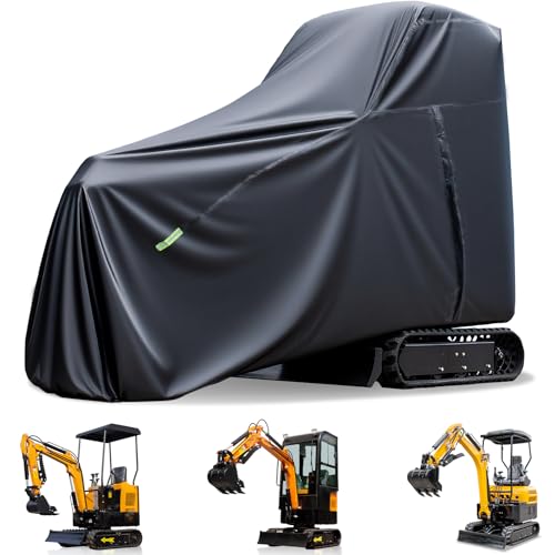 Mini Excavator Cover Fit for Bobcat/Kubota/John Deere/Yanmar/Takeuchi 0.8-1.8 Tons Diggers Waterproof Snow Sun Rain Dust Protection Excavator Cover with Zipper Door & Reflective Strips