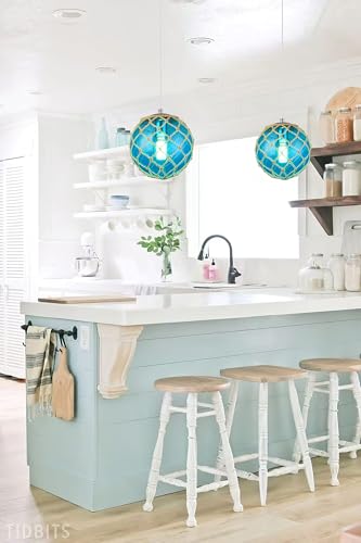 Blue Pendant Light Coastal Pendant Light Nautical Pendant Lighting Beach House Lighting Fixtures Ocean Lighting Fixture Coastal Hanging Light Fixtures Fish Float Glass Ball Lighting(Bulb Incl. - Image 3