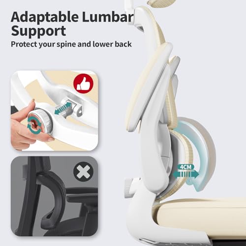 TRALT Office Chair Ergonomic Desk Chair, 330 LBS Home Mesh Office Desk Chairs with Wheels, Comfortable Gaming Chair, High Back Office Chair for Long Hours (Beige)