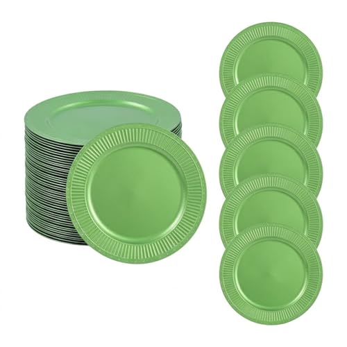 100 platos cargadores redondos 13" verde plástico miniatura 1