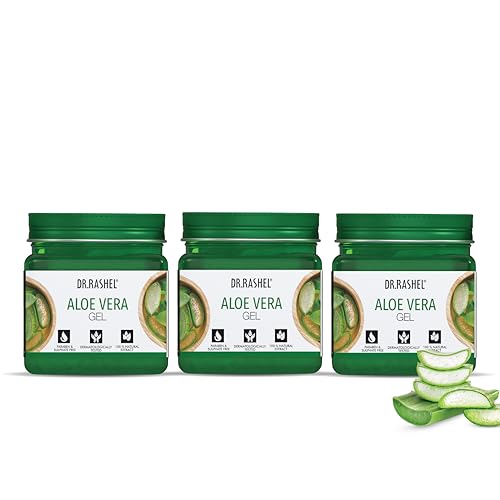 Image of DR.RASHEL | Aloe Vera Gel | 100% Pure Aloe Vera Extract | Soothes, Hydrates & Repairs Skin | For Face, Body & Hair | No Parabens, SLS or Silicones | 380ml Each | Pack of 3