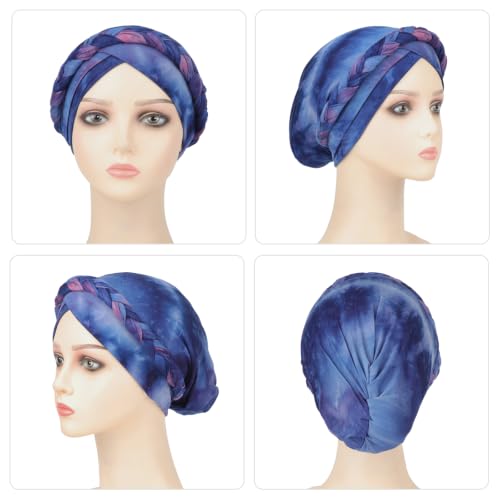 Image of DRESHOW Turban Pre-Tied Twisted Hat Thread African Head Wraps for Black Women Chemo Cancer Cap Braid Hair Cover